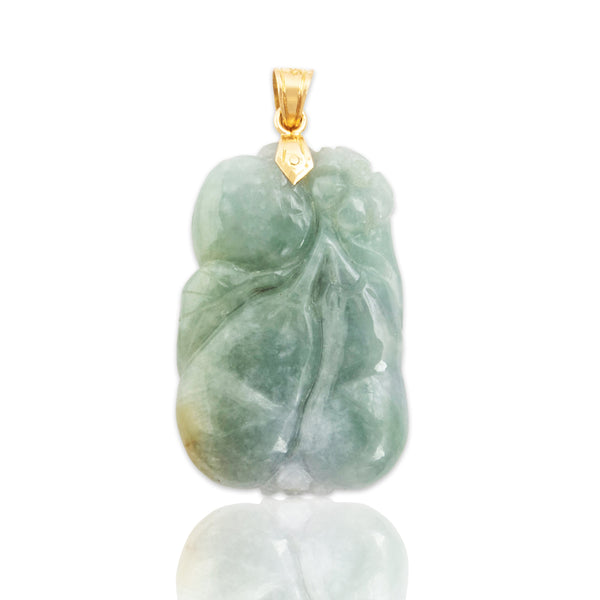 Vintage Large 14k Yellow Gold 28ct Jade Flowering Aubergines Pendant