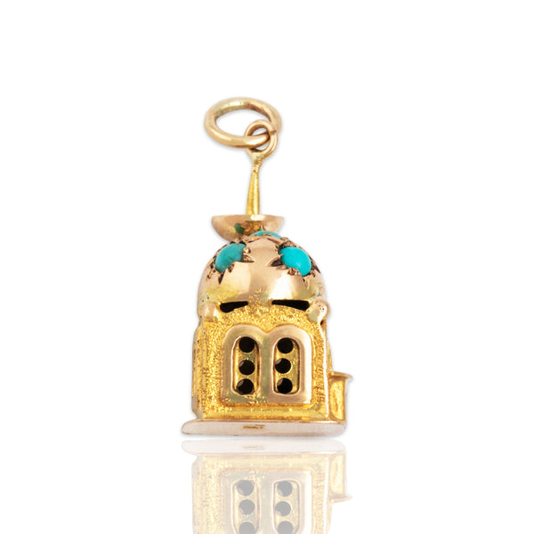 Vintage 14k Yellow & Rose Gold Turquoise Star-Detail Mosque Charm / Pendant