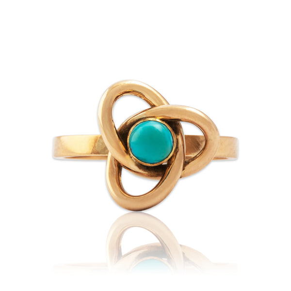 Antique 18k Yellow Gold Turquoise Gleaming Triple Knot Ring 3.50