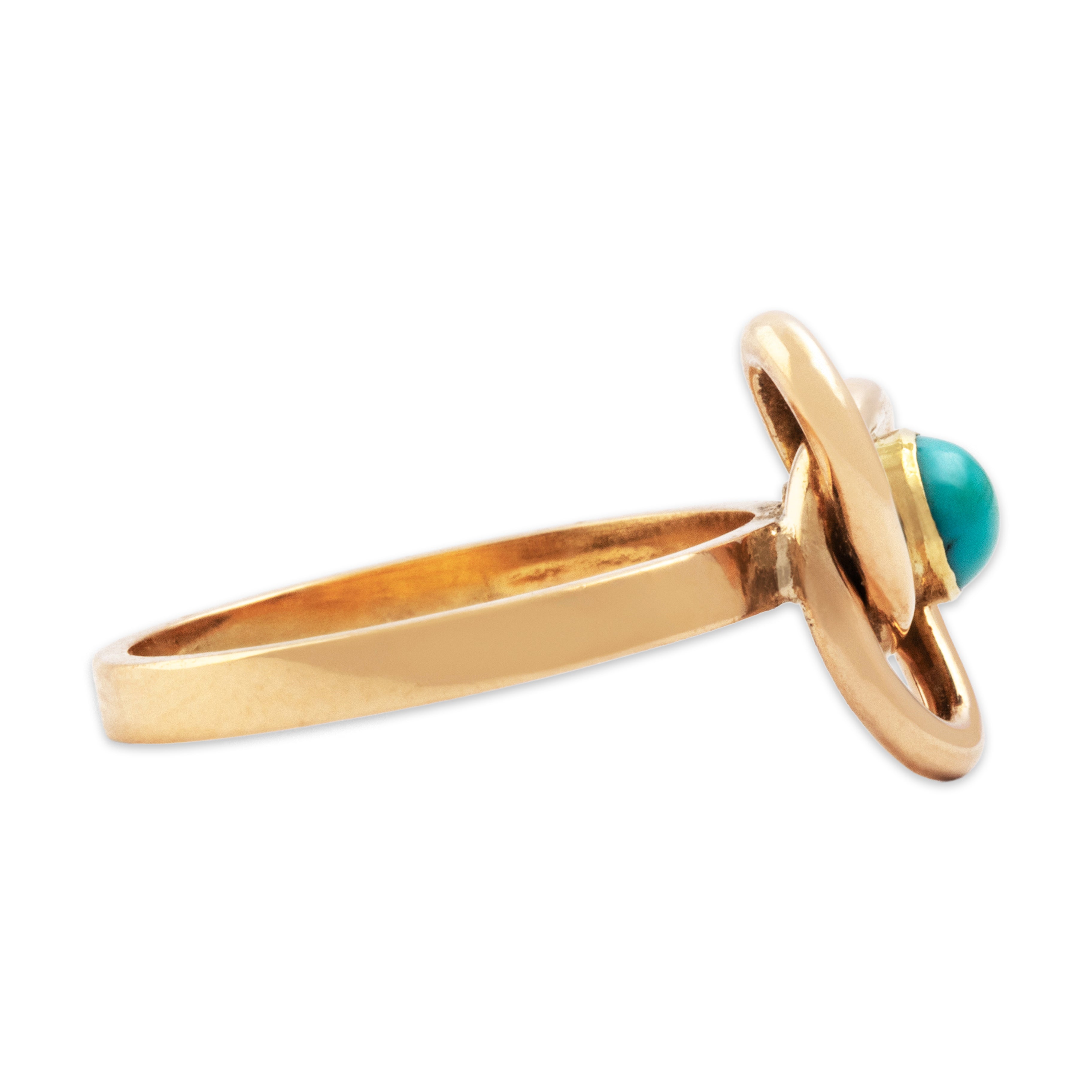 Antique 18k Yellow Gold Turquoise Gleaming Triple Knot Ring 3.50