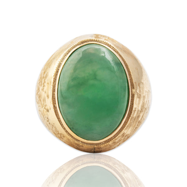 Vintage Large 14k Yellow Gold 9.4ct Jade Cabochon Textured Statement Ring 6.75