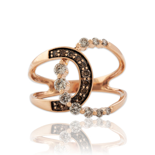 Vintage 14k Rose Gold .679cttw White & Chocolate Diamond Interlocking Ring 9.00