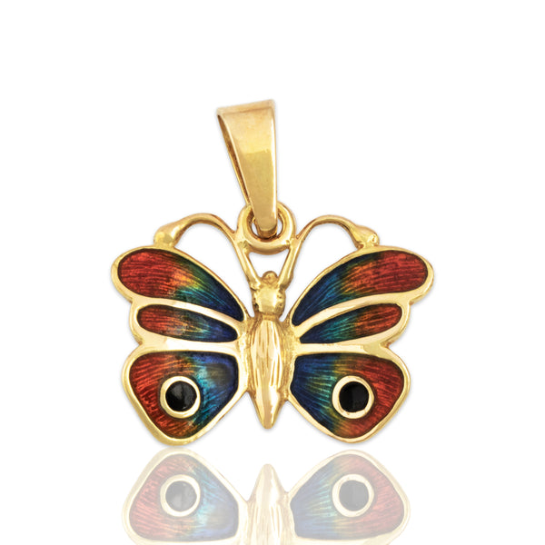 Vintage Italian 18k Yellow Gold Whimsical Enamel Butterfly Charm / Pendant