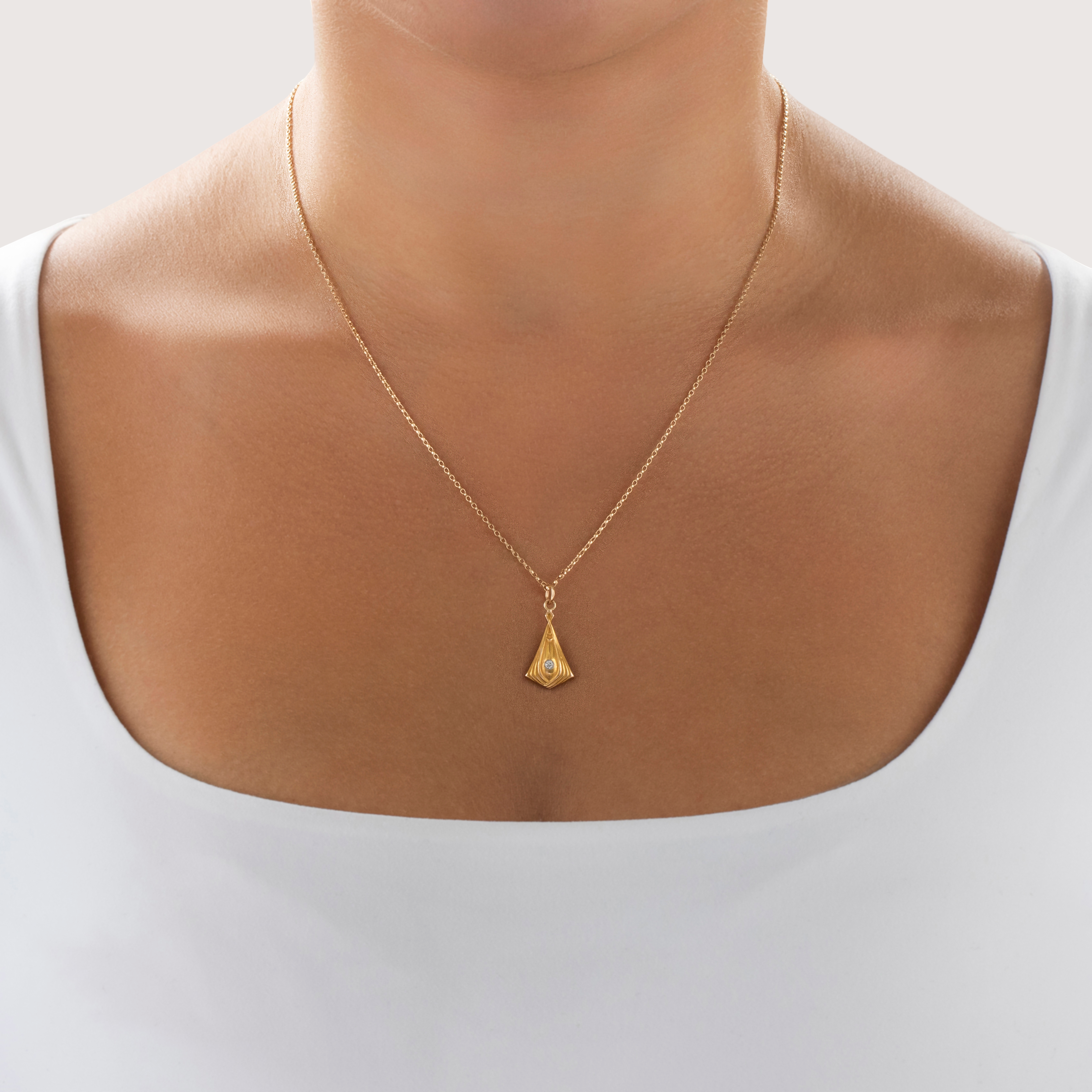 Antique Arts & Crafts 14k Yellow Gold Old Mine Cut Diamond Satin Charm / Pendant