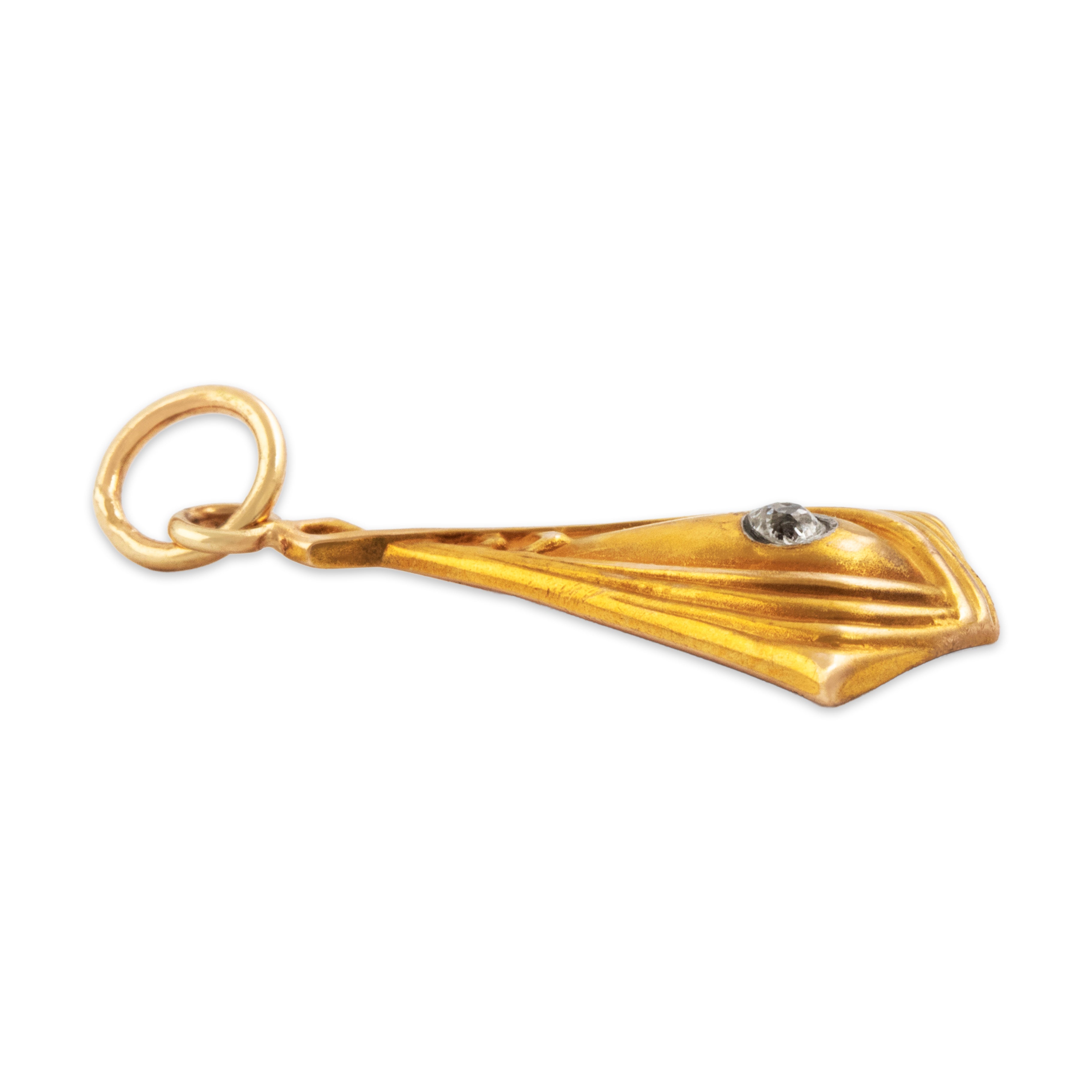 Antique Arts & Crafts 14k Yellow Gold Old Mine Cut Diamond Satin Charm / Pendant