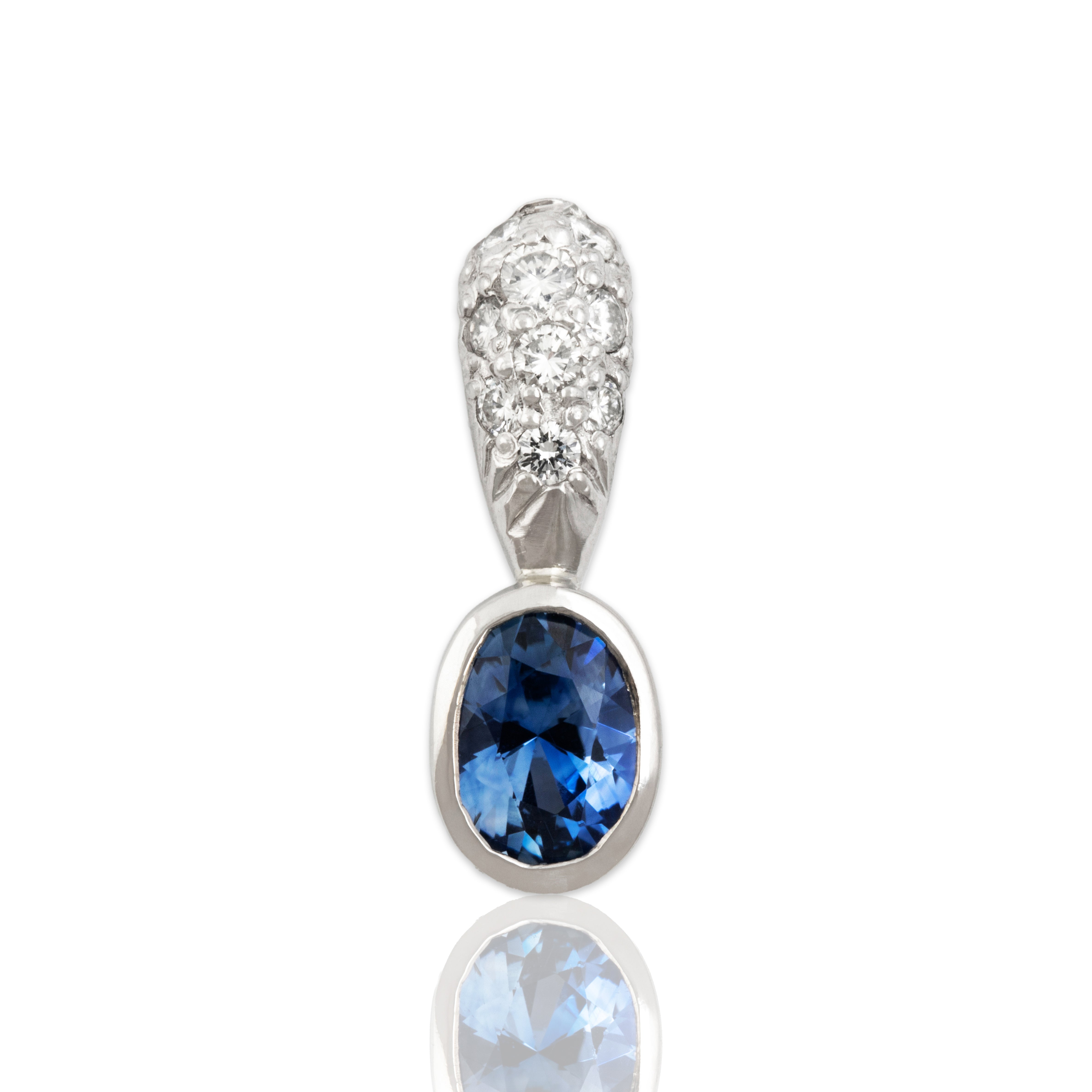 Vintage Platinum Blue Sapphire Diamond Dazzling Drop Pendant - Close-up view