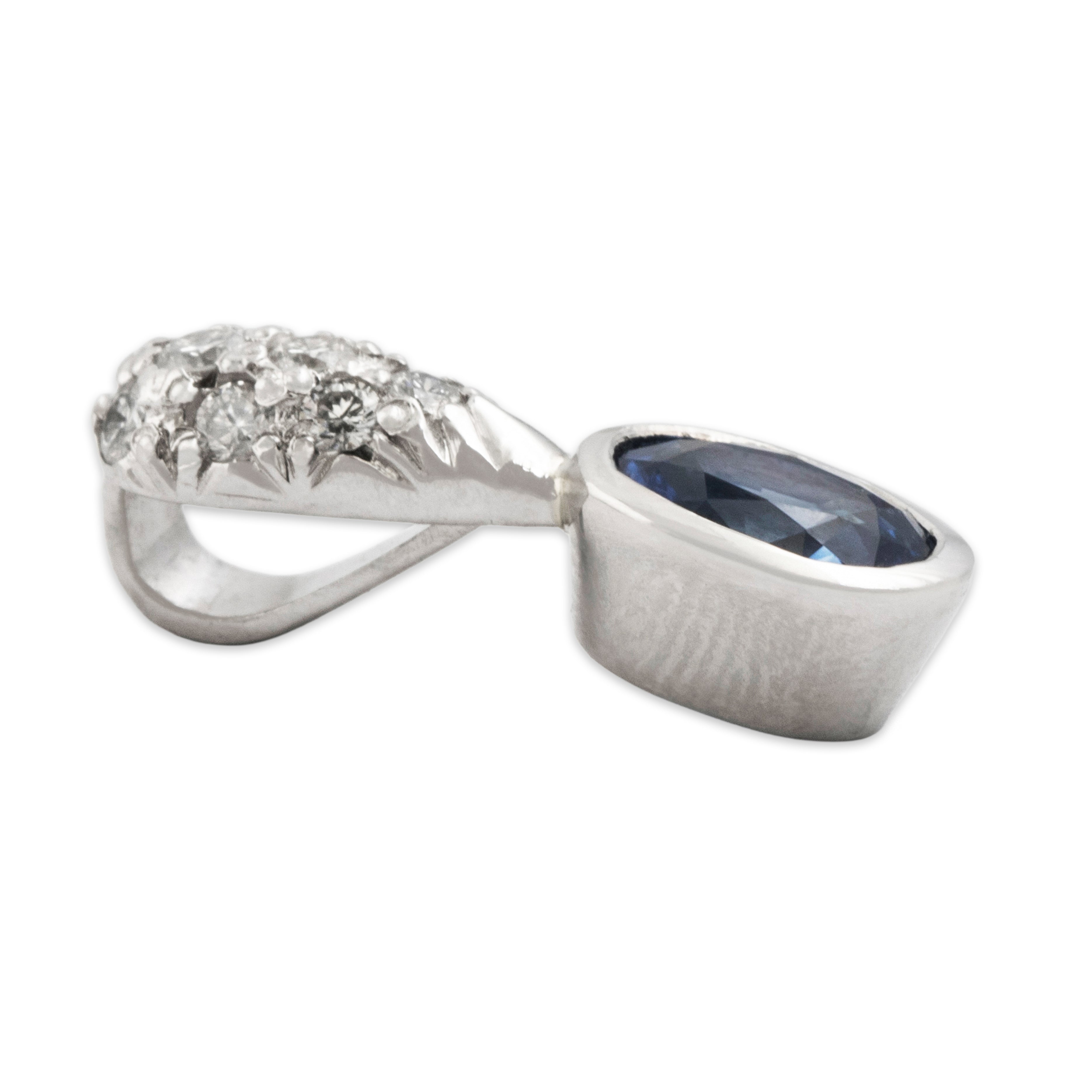 Vintage Platinum Blue Sapphire Diamond Dazzling Drop Pendant - Side view