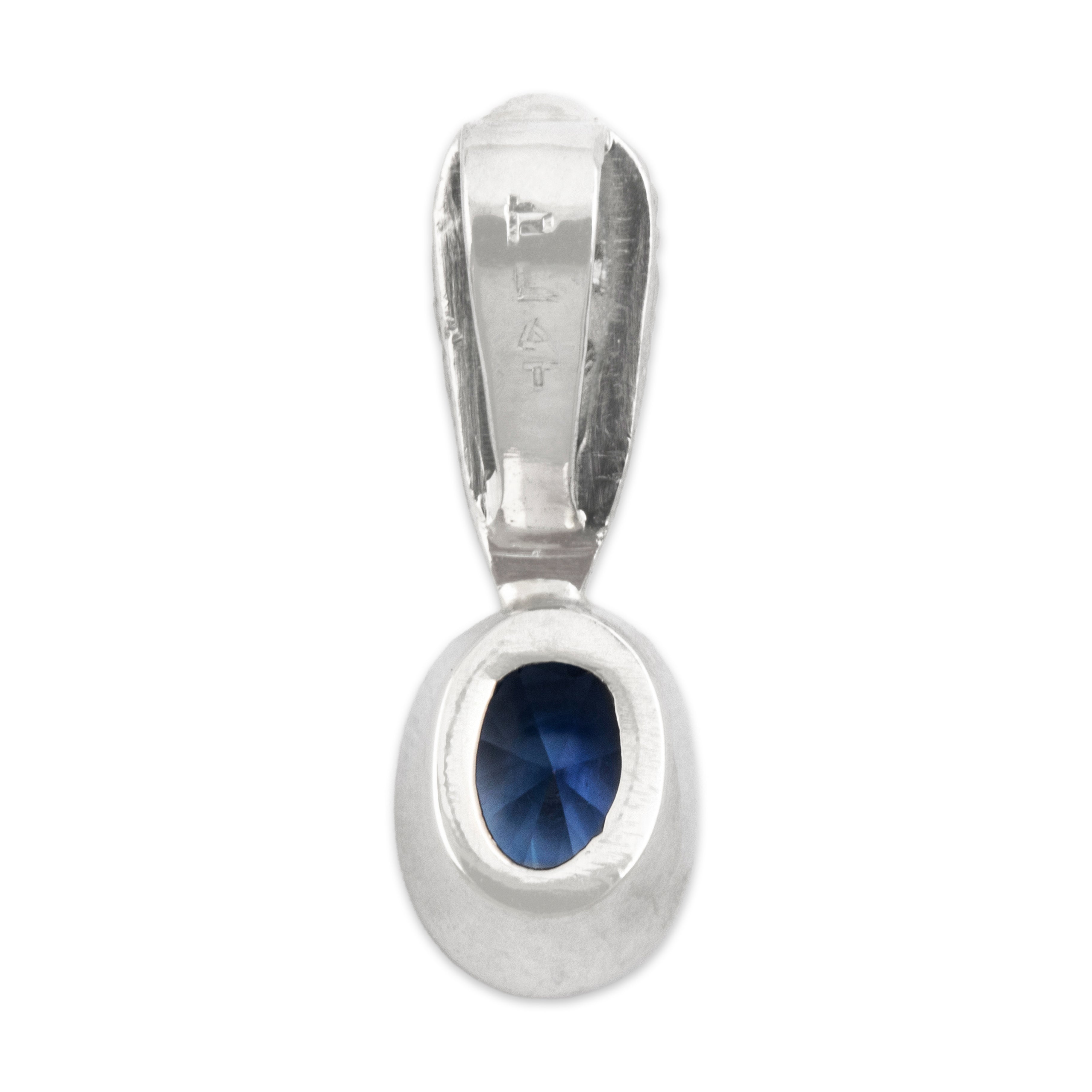 Vintage Platinum Blue Sapphire Diamond Dazzling Drop Pendant - Back view