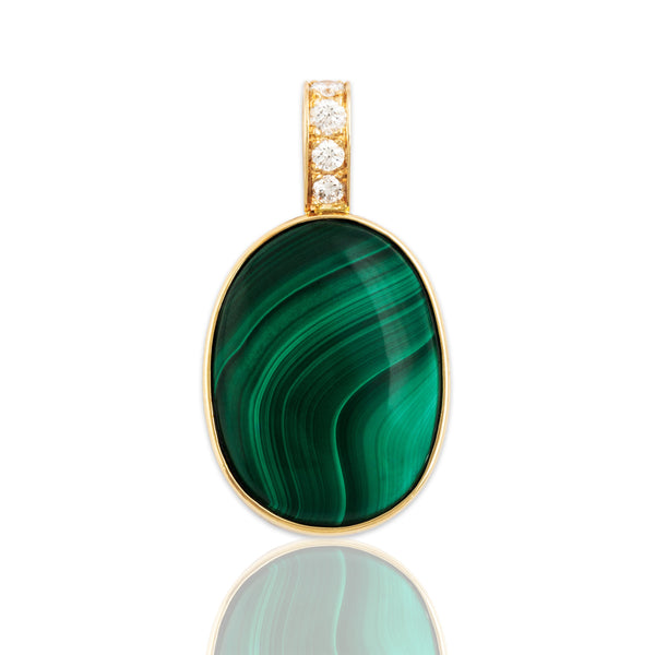 Vintage Large 14k Yellow Gold 15ct Malachite .416cttw Diamond Stunning Pendant