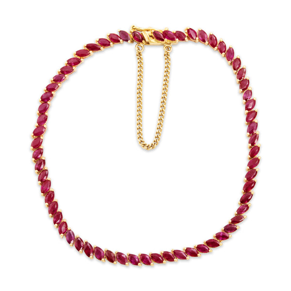 Vintage 18k Yellow Gold 6.8cttw Ruby Elegant Marquise Tennis Bracelet 8