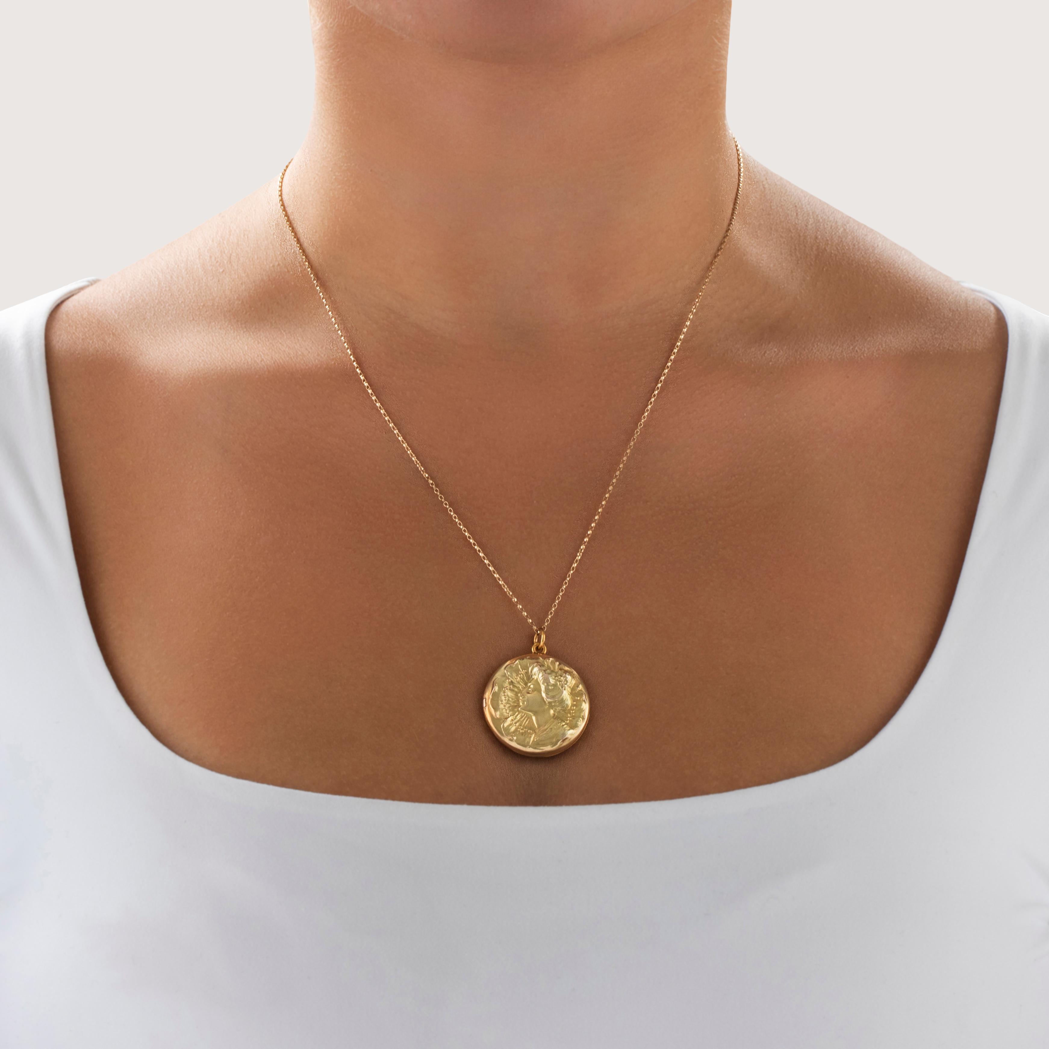 Antique Large 10k Yellow & Rosy Yellow Gold Woman & Blossom Locket Pendant