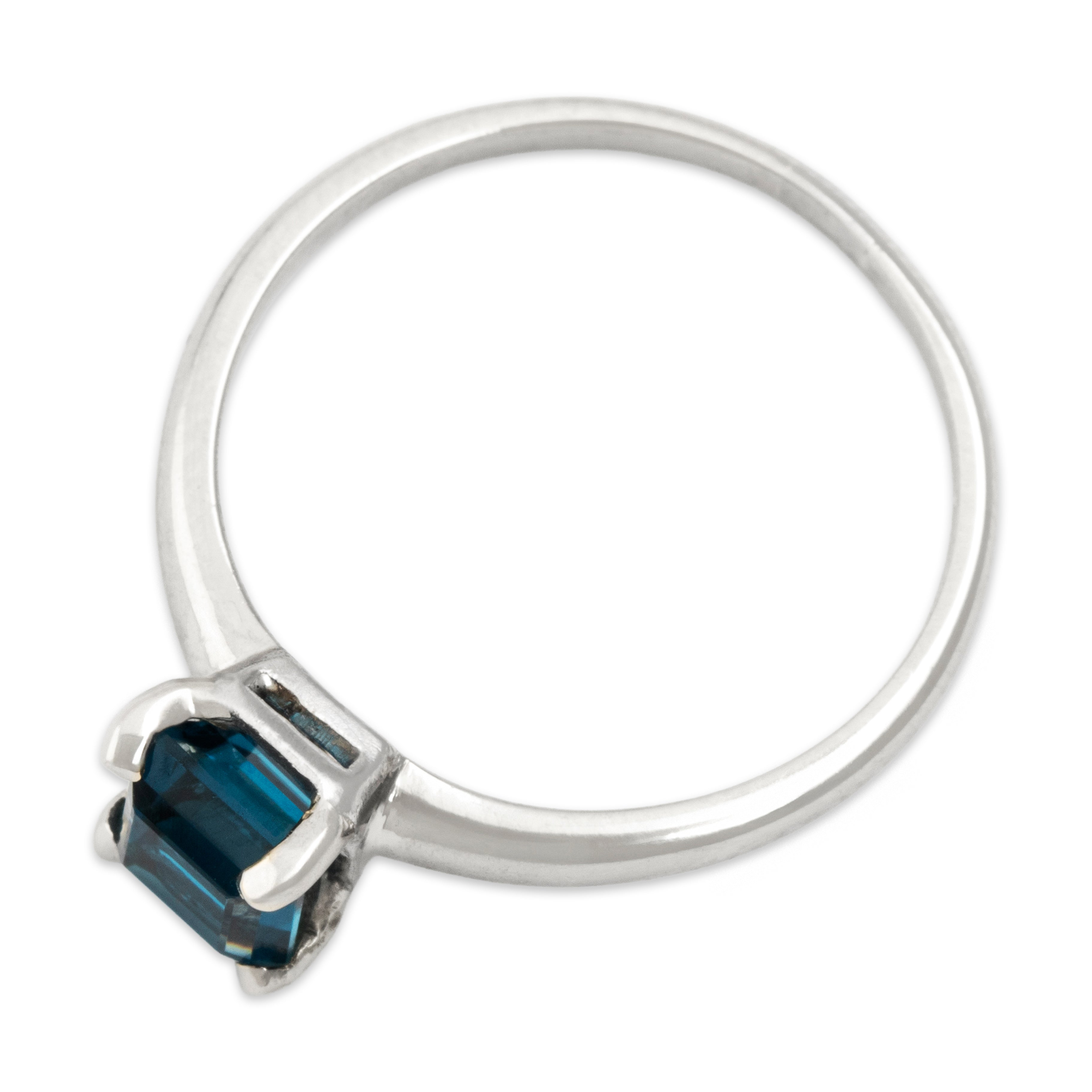 Vintage 14k White Gold 1ct London Blue Topaz Simple Solitaire Square Ring - Overall view