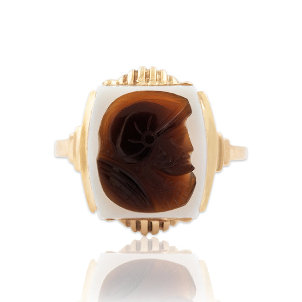 Vintage 10k Yellow Gold Sardonyx Carved Soldier Cameo Ring 6.00