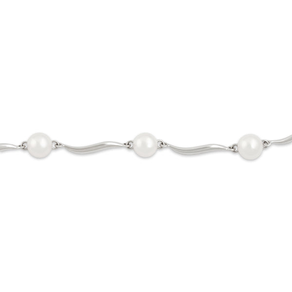 Vintage 18k White Gold Pearl Glowing Wavy Line Bracelet 7