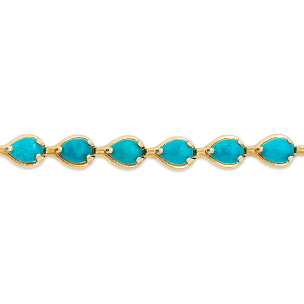 Vintage 14k Yellow Gold 8.7cttw Turquoise Pear Cabochon Line Bracelet 7.75