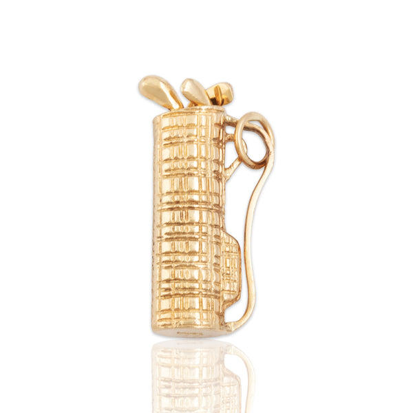 Vintage Heavy 14k Yellow Gold Charming Tartan Golf Bag Charm / Pendant