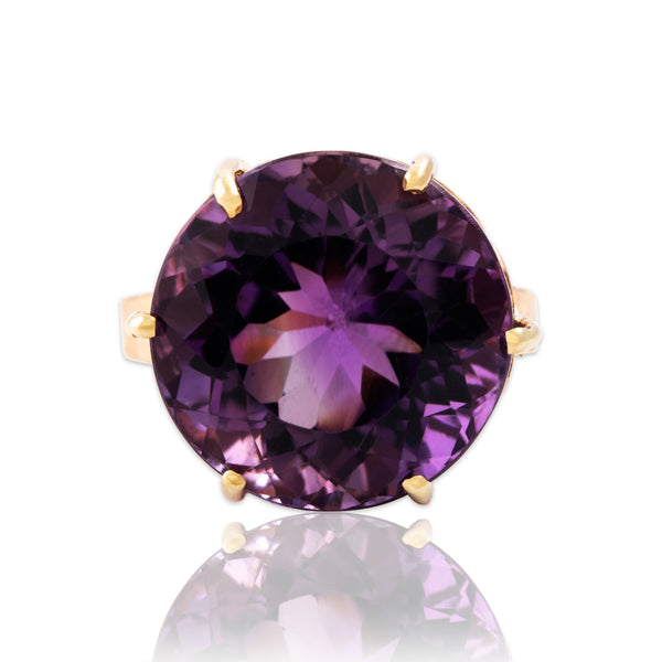 Vintage Large 18k Rosy Yellow Gold 16.7ct Amethyst Basket Cocktail Ring 6.00