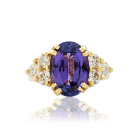 Vintage Heavy 18k Yellow Gold 4.2ct Tanzanite 1cttw Diamond Stunning Ring