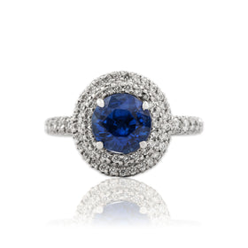 Estate Platinum GIA 2.61ct No Heat Blue Sapphire 1.47cttw Diamond Pavé Ring 5.75