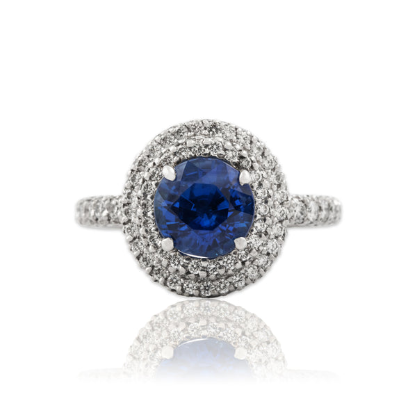 Estate Platinum GIA 2.61ct No Heat Blue Sapphire 1.47cttw Diamond Pavé Ring 5.75