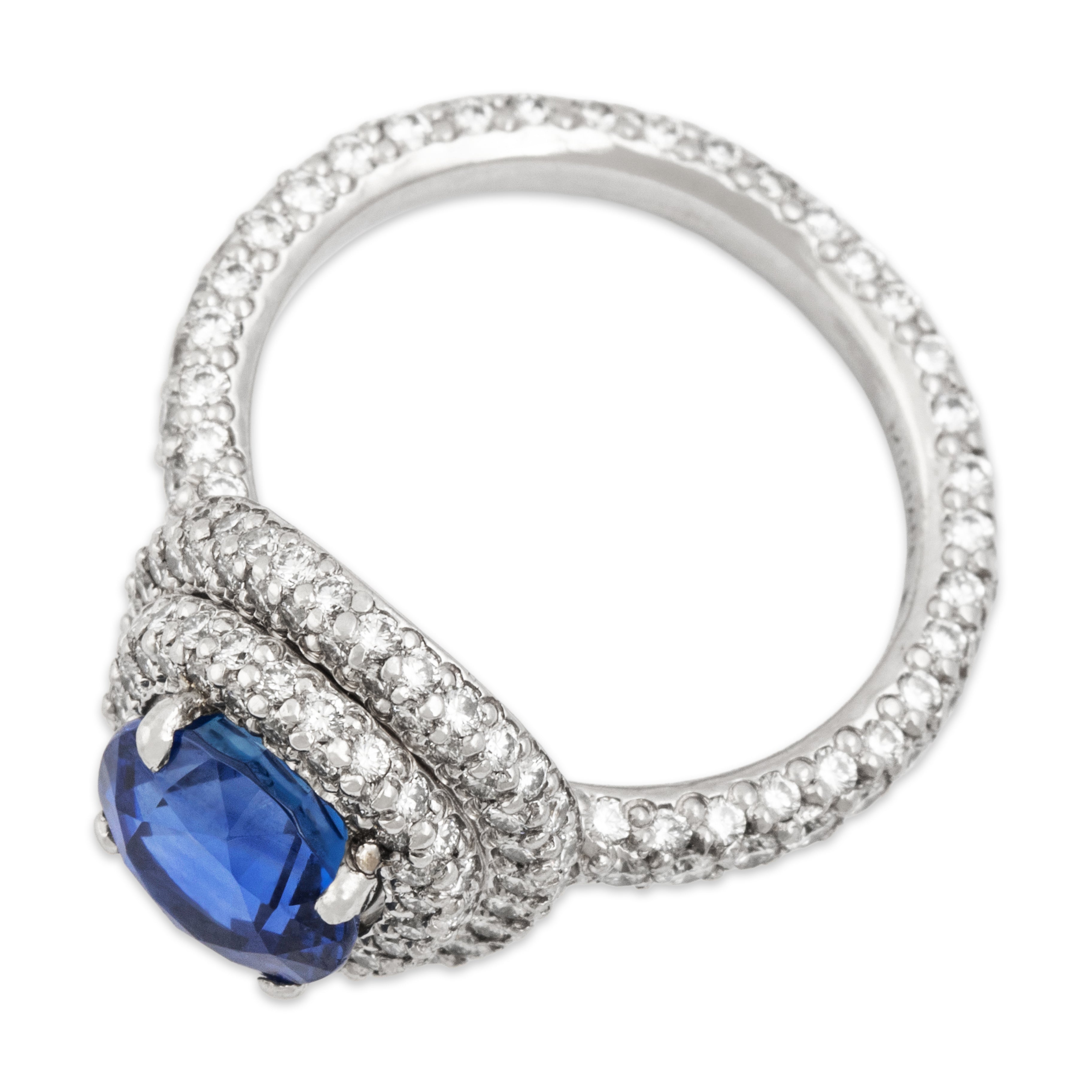 Estate Platinum GIA 2.61ct No Heat Blue Sapphire 1.47cttw Diamond Pavé Ring 5.75
