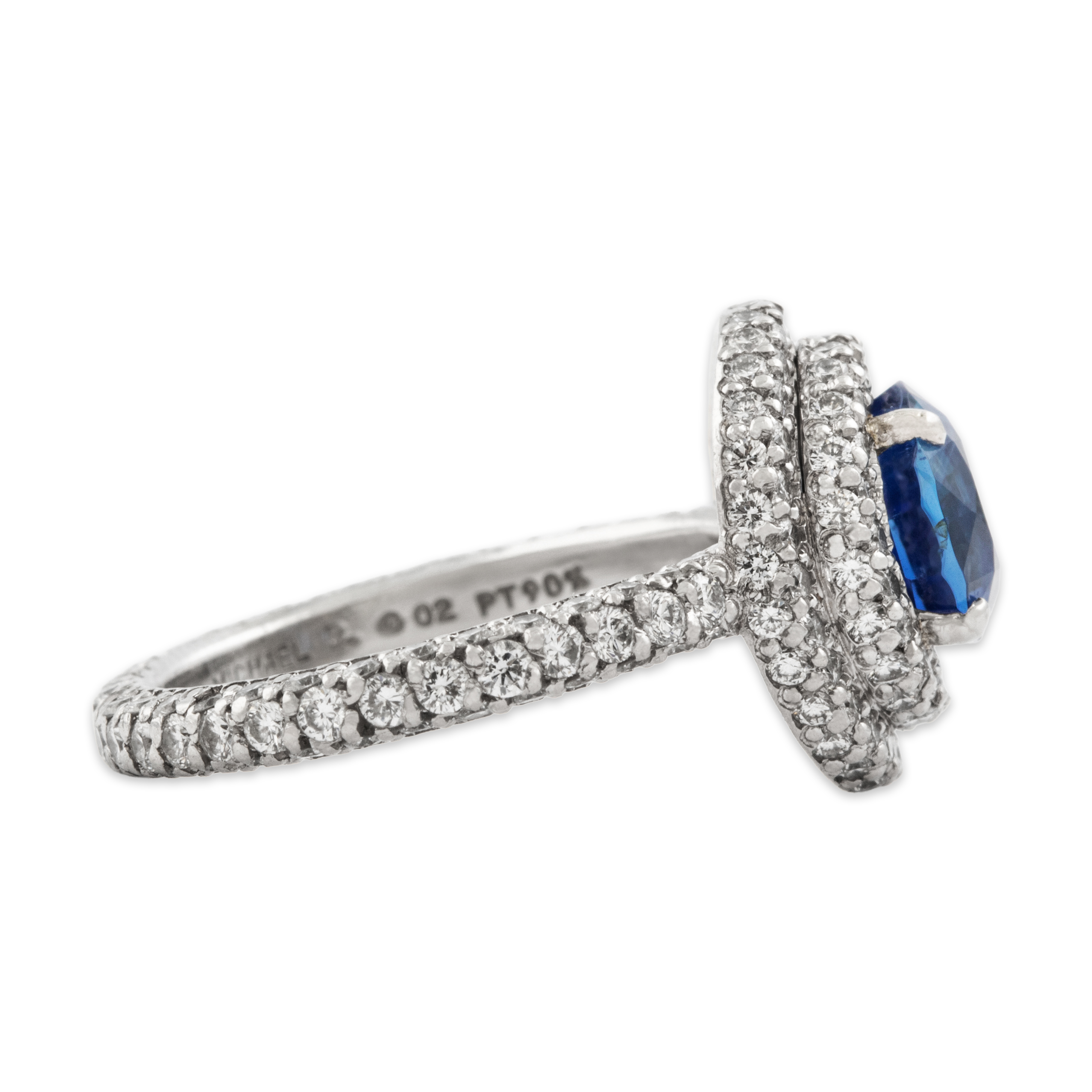 Estate Platinum GIA 2.61ct No Heat Blue Sapphire 1.47cttw Diamond Pavé Ring 5.75