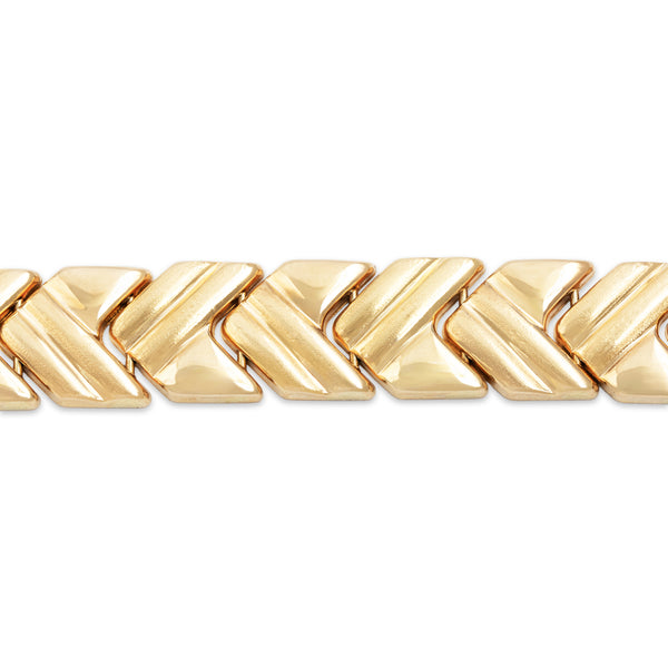 Vintage Italian 14k Yellow Gold Chic Ribbed Chevron Bracelet 7