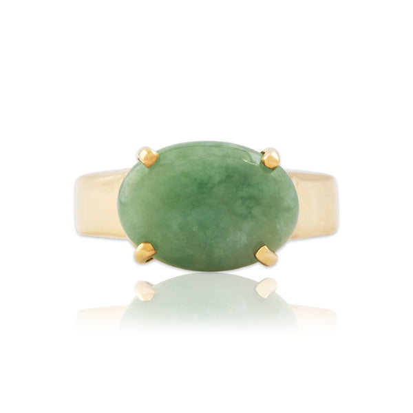 Vintage 14k Yellow Gold 4ct Jade Gleaming East-West Statement Ring 8.75