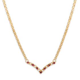 Vintage 14k Yellow Gold Ruby Diamond Woven Chain Chevron Necklace 18.25"