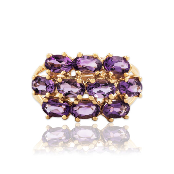 Vintage 10k Yellow Gold 2cttw Amethyst Sparkling Line Cluster Ring 6.25