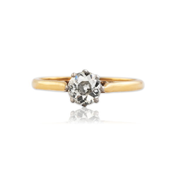 Antique 18k Yellow Gold Platinum .51ct Old Mine Cut Diamond Solitaire Ring 5.75