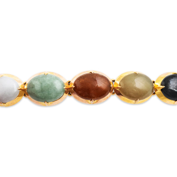 Vintage 9k Rosy Yellow Gold 14.7cttw Multicolor Jade Bright Bracelet 6.25