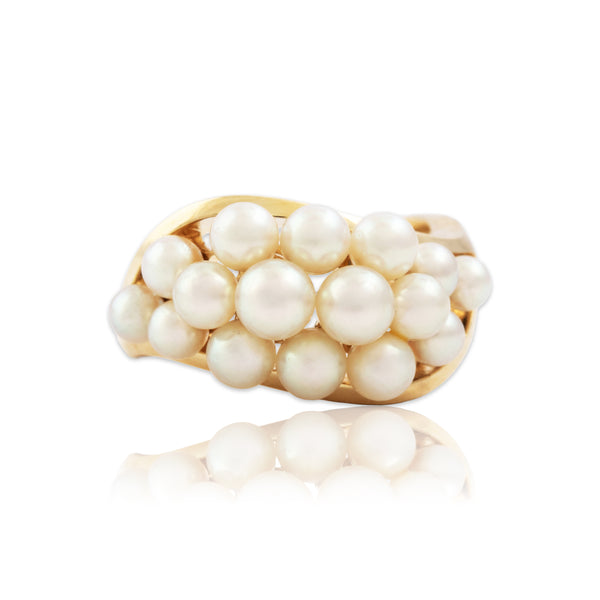 Vintage Mikimoto 14k Yellow Gold Pearl Beautiful Waving Bubble Ring 6.00