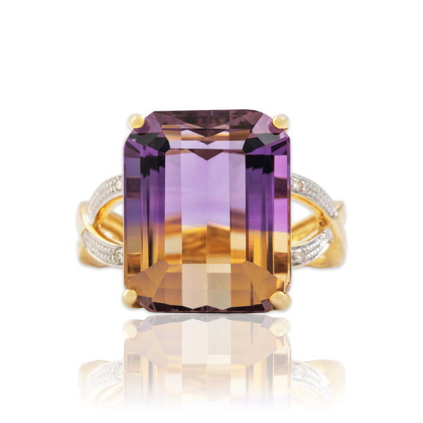 Vintage 14k Yellow & White Gold 11ct Ametrine Diamond Cocktail Ring 7.00