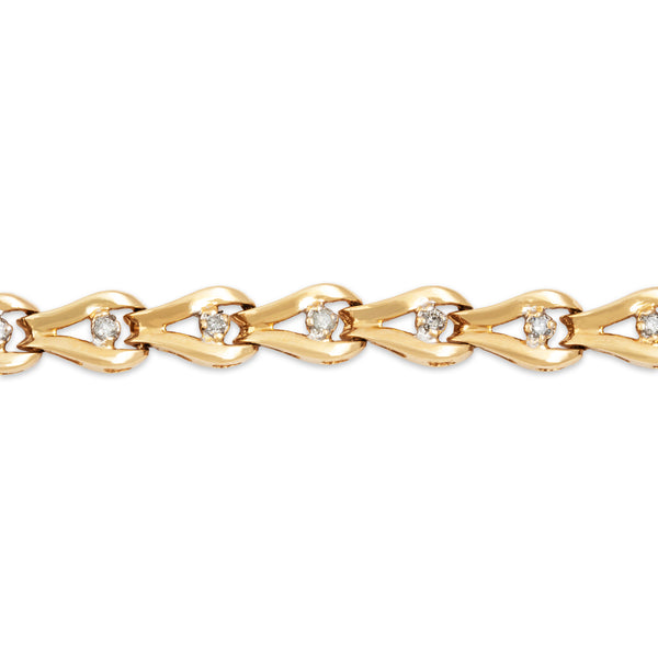 Vintage 14k Yellow Gold .42cttw Diamond Pretty Oblong Link Bracelet 7