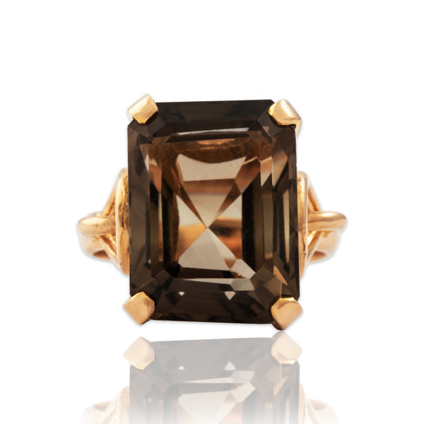 Vintage Large 18k Rosy Yellow Gold 14ct Smoky Citrine Bold Cocktail Ring 7.75
