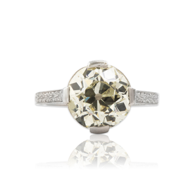 Vintage Platinum 3.34ct Old Mine Cut Diamond Exceptional Engraved Ring 4.00