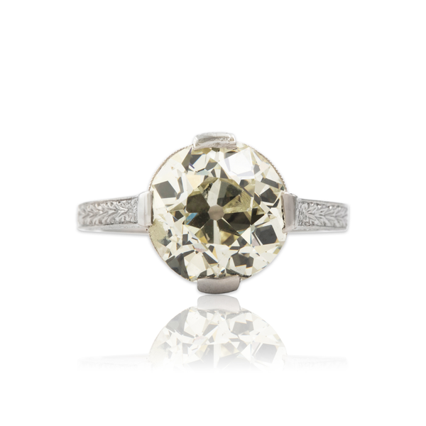 Vintage Platinum 3.34ct Old Mine Cut Diamond Exceptional Engraved Ring 4.00