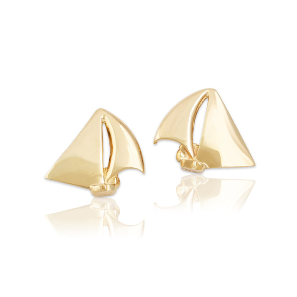 Vintage 14k Yellow Gold Wing-On-Wing Sailboat Wonderful Stud Earrings