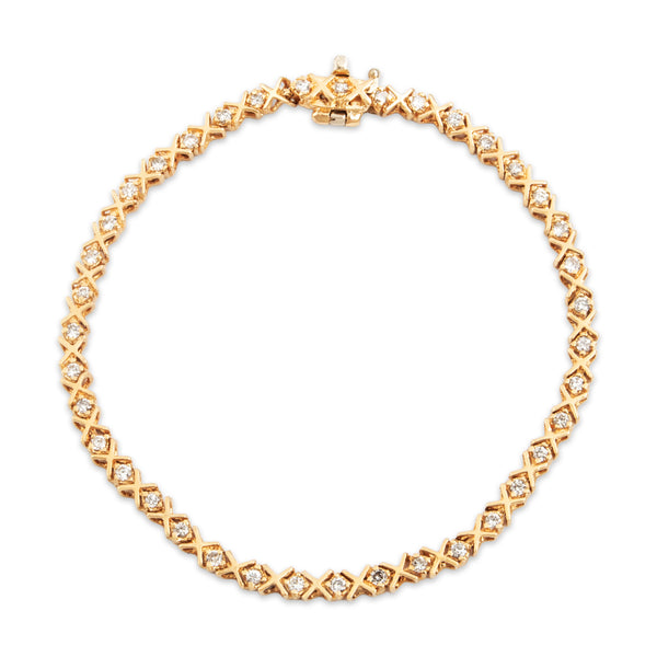 Vintage 14k Yellow Gold .702cttw Diamond XO Tennis Bracelet 6.75