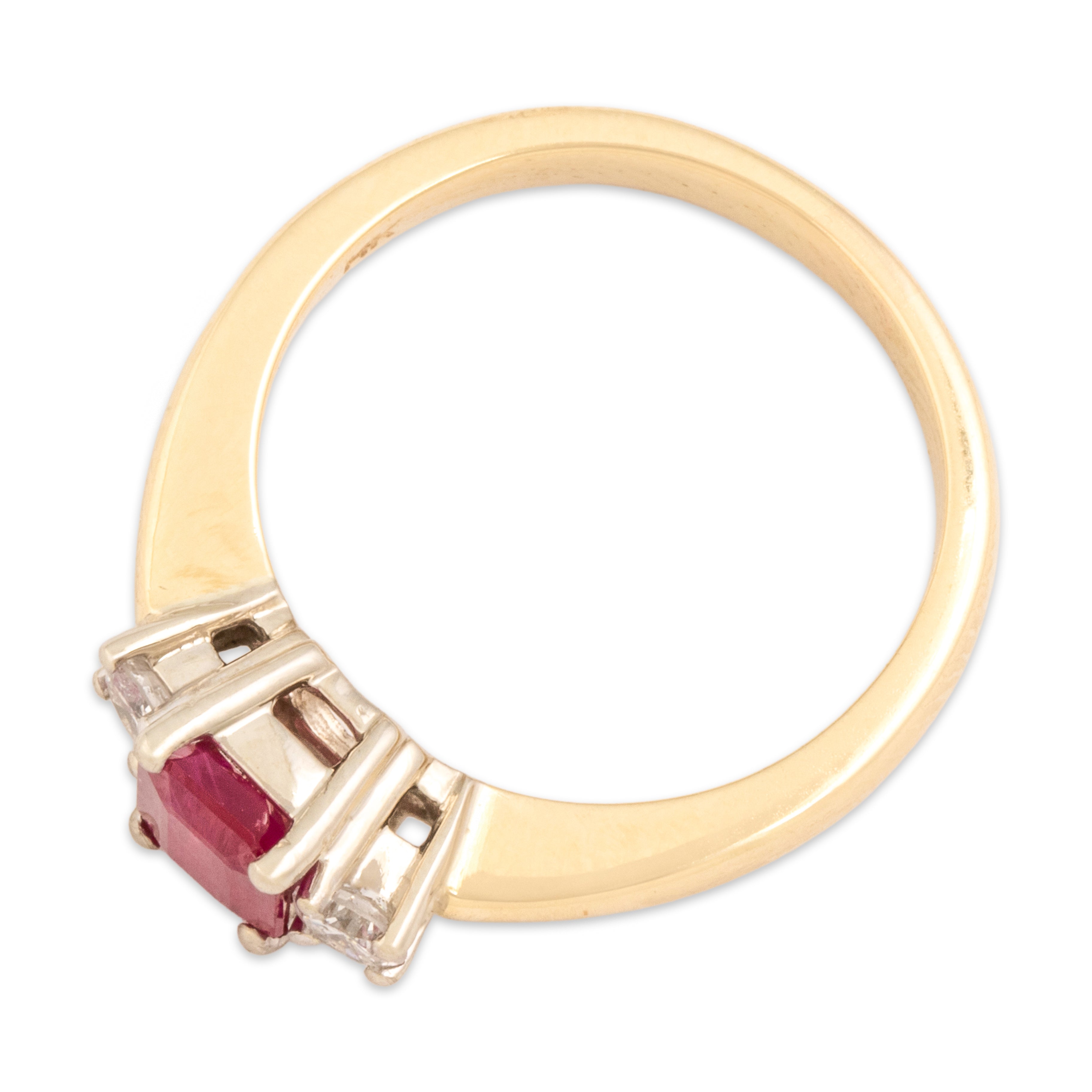Vintage 14k Yellow Gold 1.03ct Purplish Red Ruby Diamond GIA Classic Glittering Trio Ring - Overall view