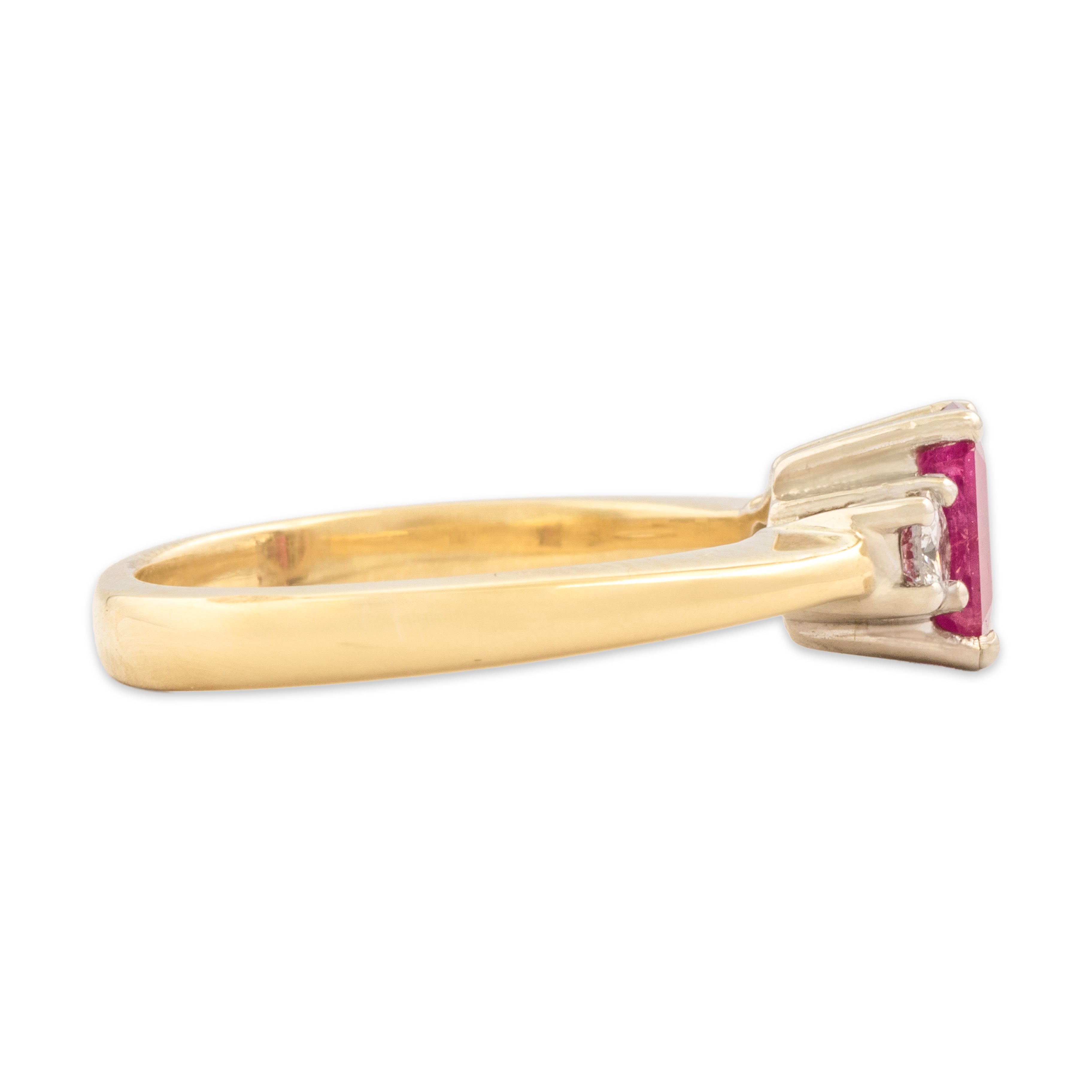 Vintage 14k Yellow Gold 1.03ct Purplish Red Ruby Diamond GIA Classic Glittering Trio Ring - Side view