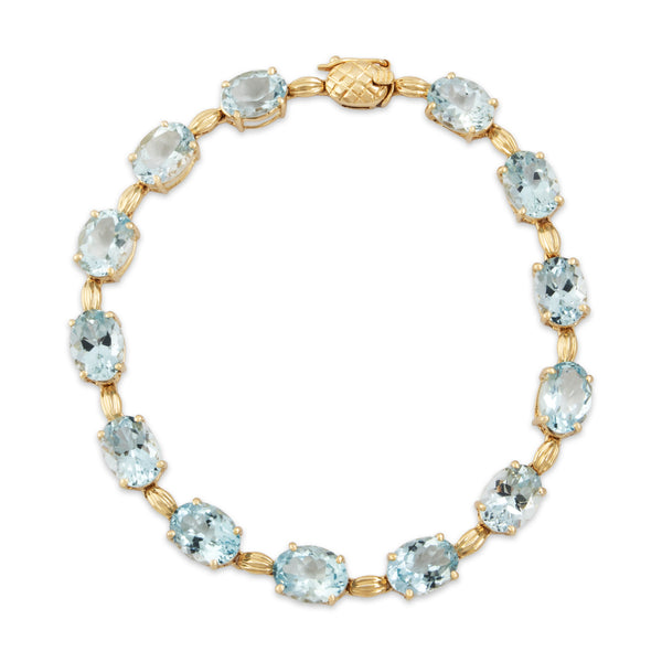 Vintage 14k Yellow Gold 14.4cttw Aquamarine Glittering Line Bracelet 6.75