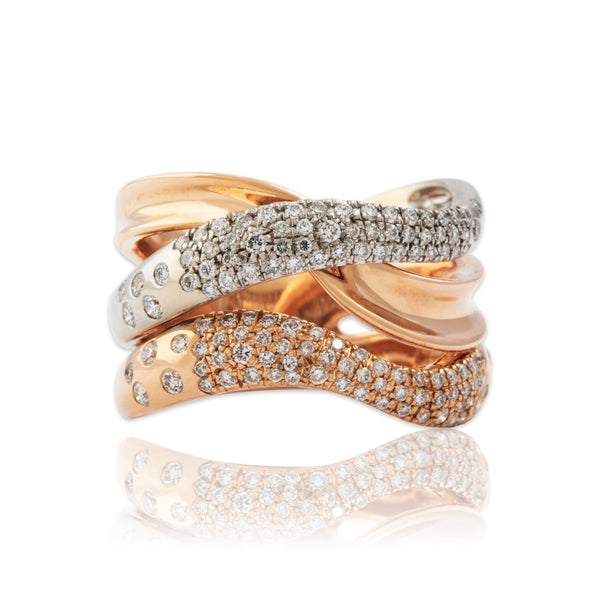 Vintage 14k Rose & White Gold .771cttw Diamond Stunning Wave Ring 7.25