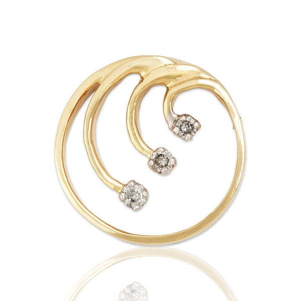 Vintage 10k Yellow Gold Diamond Lovely Round Asymmetric Pendant