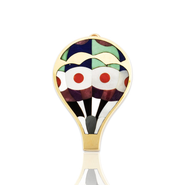 Vintage Large 14k Yellow Gold Multistone Inlay Superb Hot Air Balloon Pin / Pendant