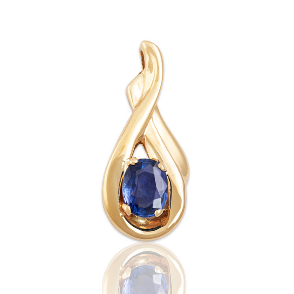 Vintage 14k Yellow Gold 1.4ct Blue Sapphire Stunning Swirling Statement Pendant