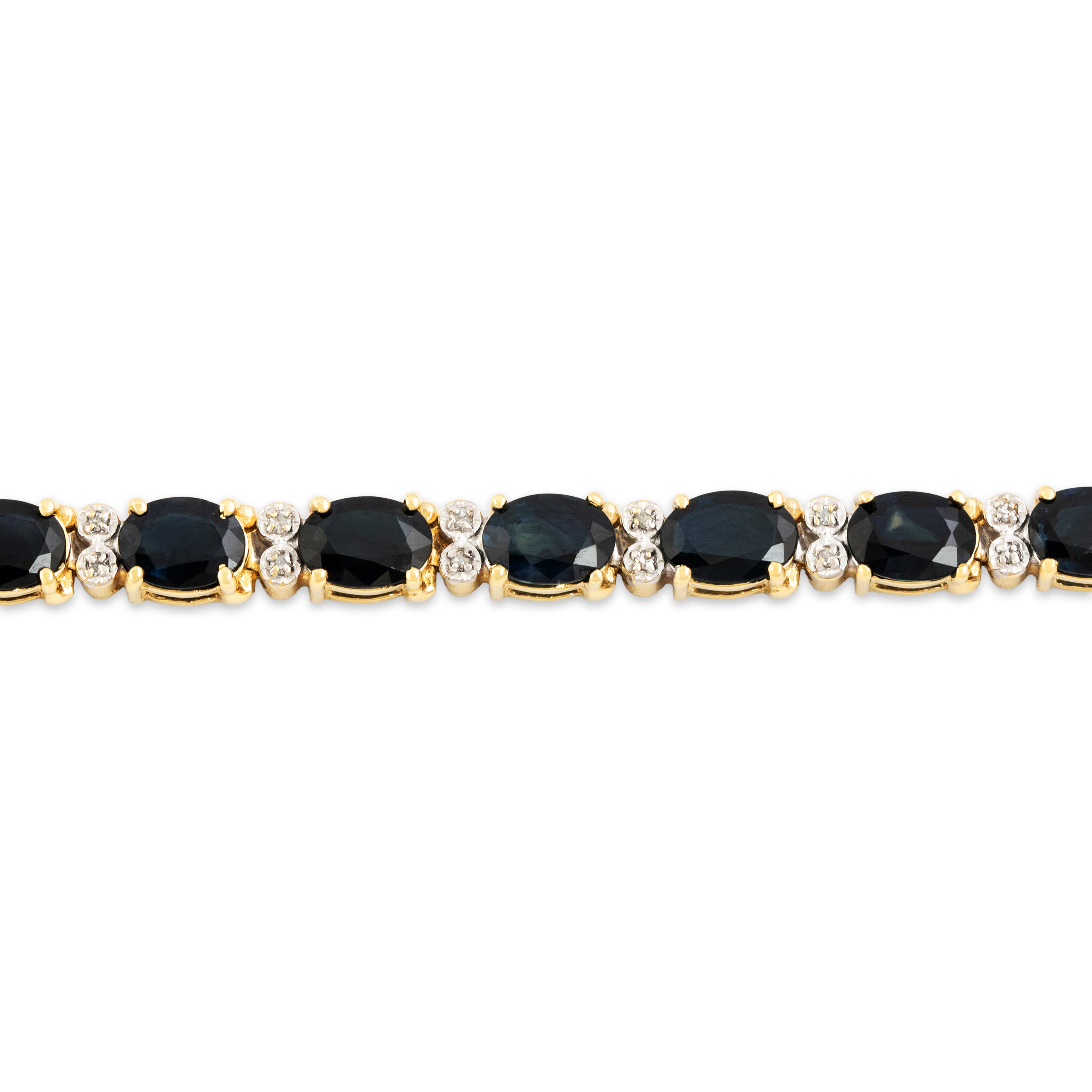 Vintage 14k Yellow Gold 14.5cttw Blue Sapphire Diamond Elegant Bracelet 6.75