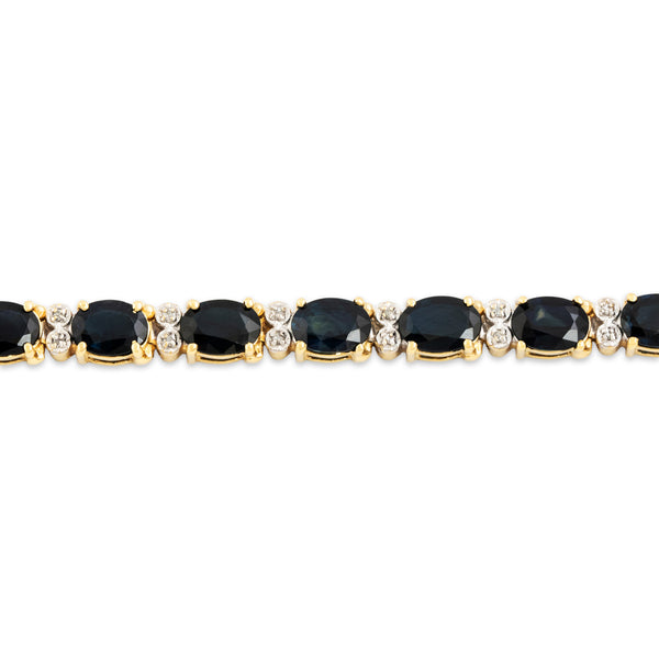 Vintage 14k Yellow Gold 14.5cttw Blue Sapphire Diamond Elegant Bracelet 6.75