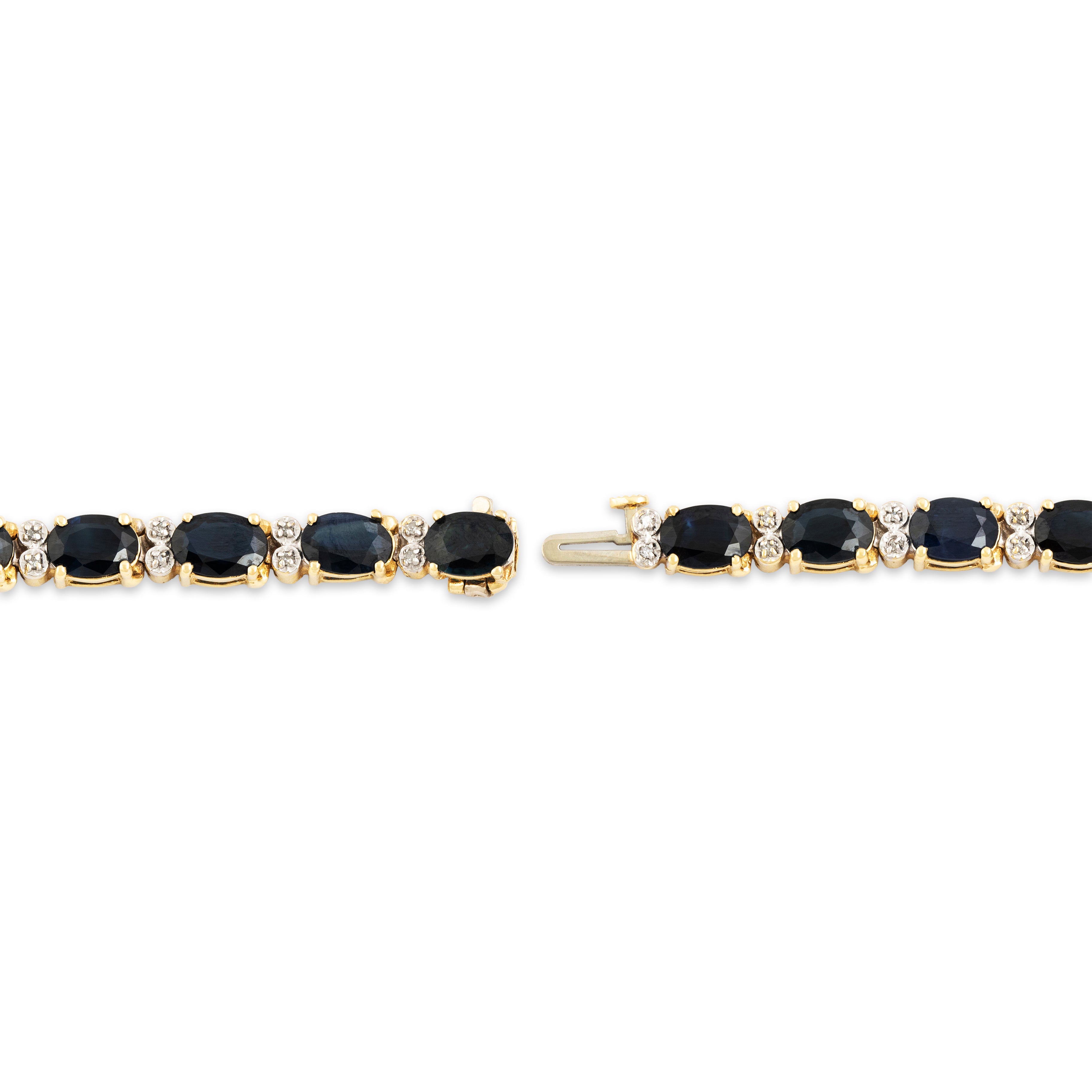 Vintage 14k Yellow Gold 14.5cttw Blue Sapphire Diamond Elegant Bracelet 6.75